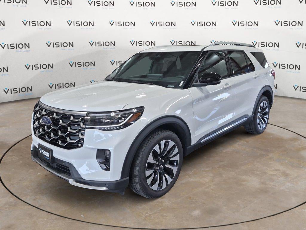 2026 Ford Explorer Platinum 4WD in Star White Metallic Tri-Coat — front three-quarter view
