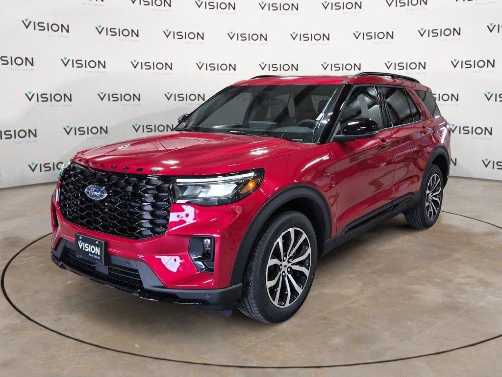 2026 Ford Explorer ST-Line 4WD in Rapid Red Metallic Tinted Clearcoat — front three-quarter view