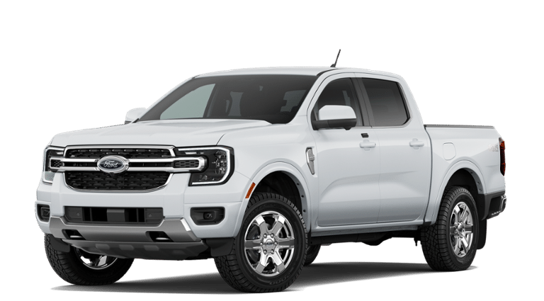 2026 Ford Ranger LARIAT 4WD SuperCrew 5 Box in Oxford White — front three-quarter view